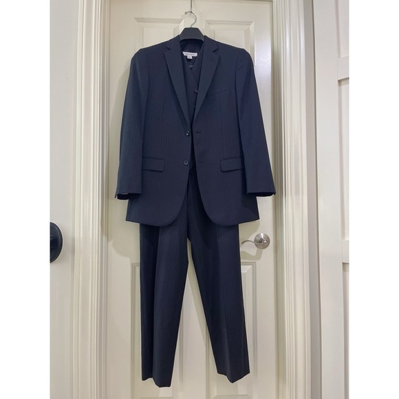 pronto uomo‎ men 100% wool platinum 3- piece suits size 38 L 32 waist - Picture 1 of 16